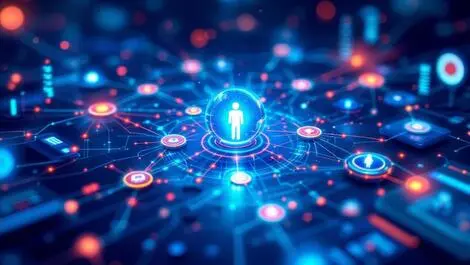 Abstract digital nodes ai trust loyalty marketing modern corporate tech