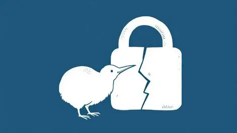 Kiwi bird next to broken padlock symbolizing compromised security nz