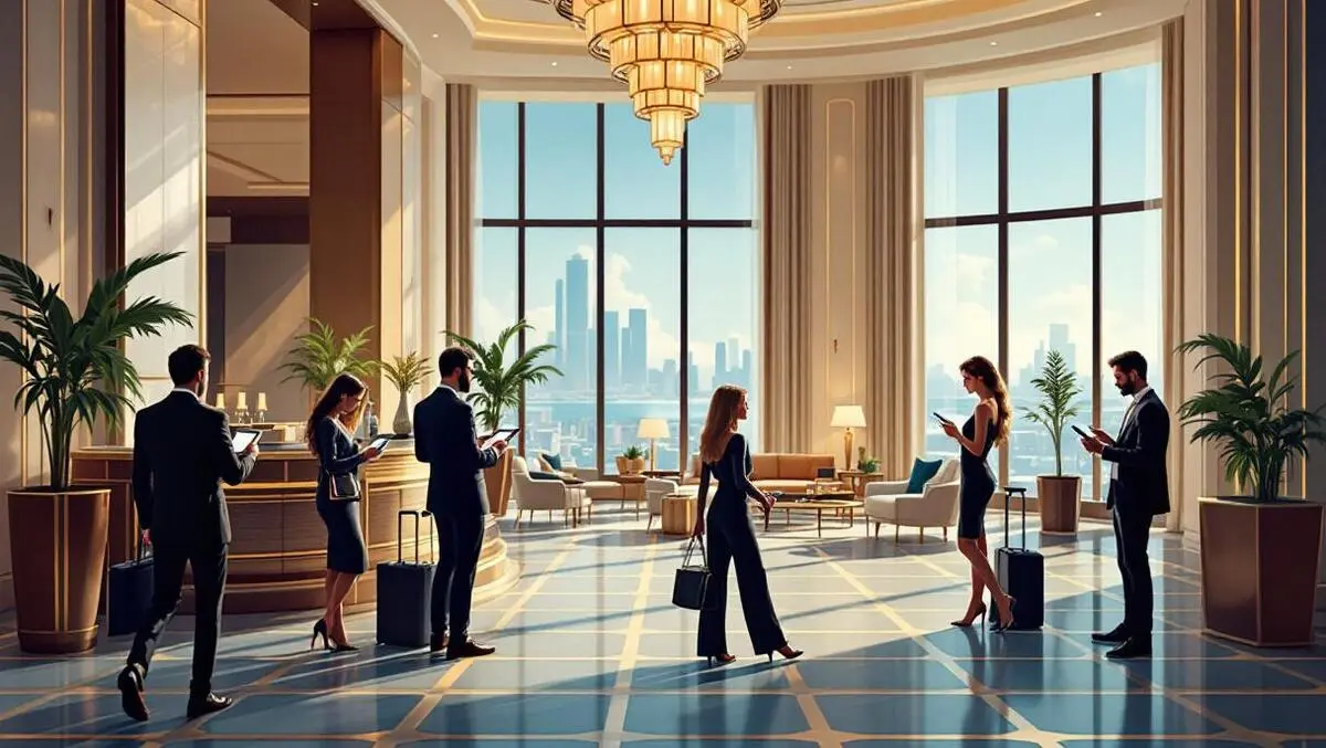 Story image (Luxury hotel lobby elegant travelers digital devices high end decor.webp)