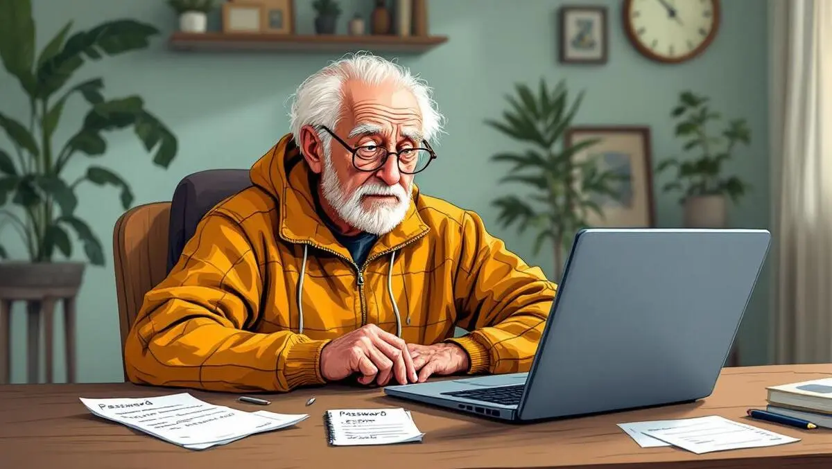Elderly new zealander concerned at laptop handwritten notes password slips