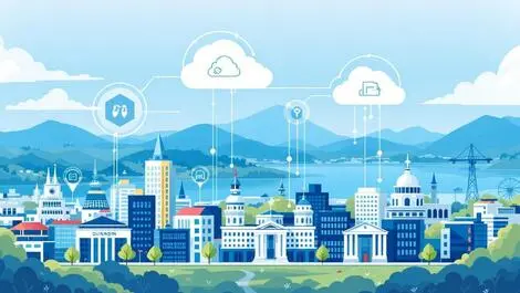 Dunedins skyline with digital cloud icons over government buildings it modernization nz