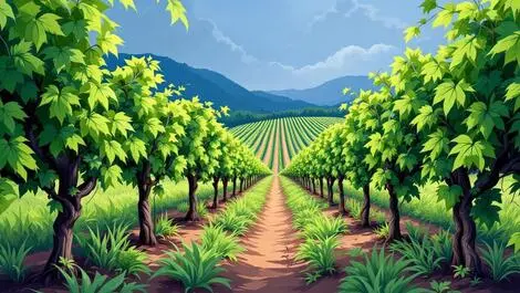 Detailed graphic art healthy vineyard grapevines genome sequencing dna helix