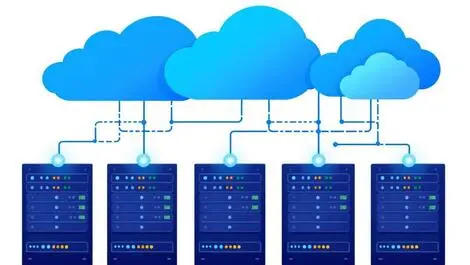 Illustration interconnected clouds data servers network lines integration