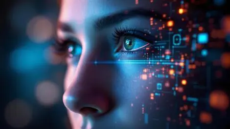 Photorealistic close up face digital facial recognition biometric identity verification ai analysis