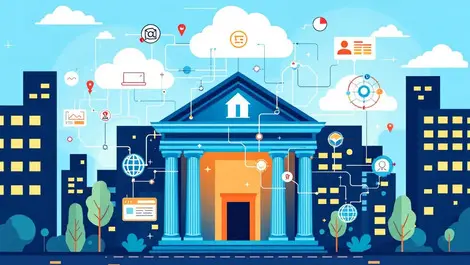 Modern bank building digital connections server cloud migration modernization
