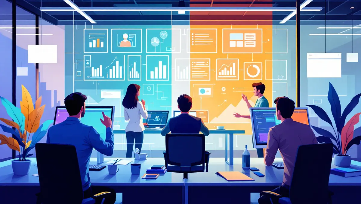 Modern office collaboration ai enhanced hr workspace with digital charts