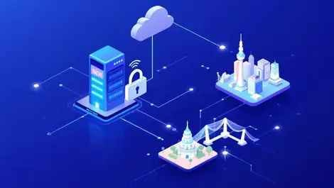 Network server hub on new zealand map connecting auckland city landmarks digital security