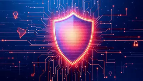 Shield protecting digital data streams asian pacific cybersecurity map modern