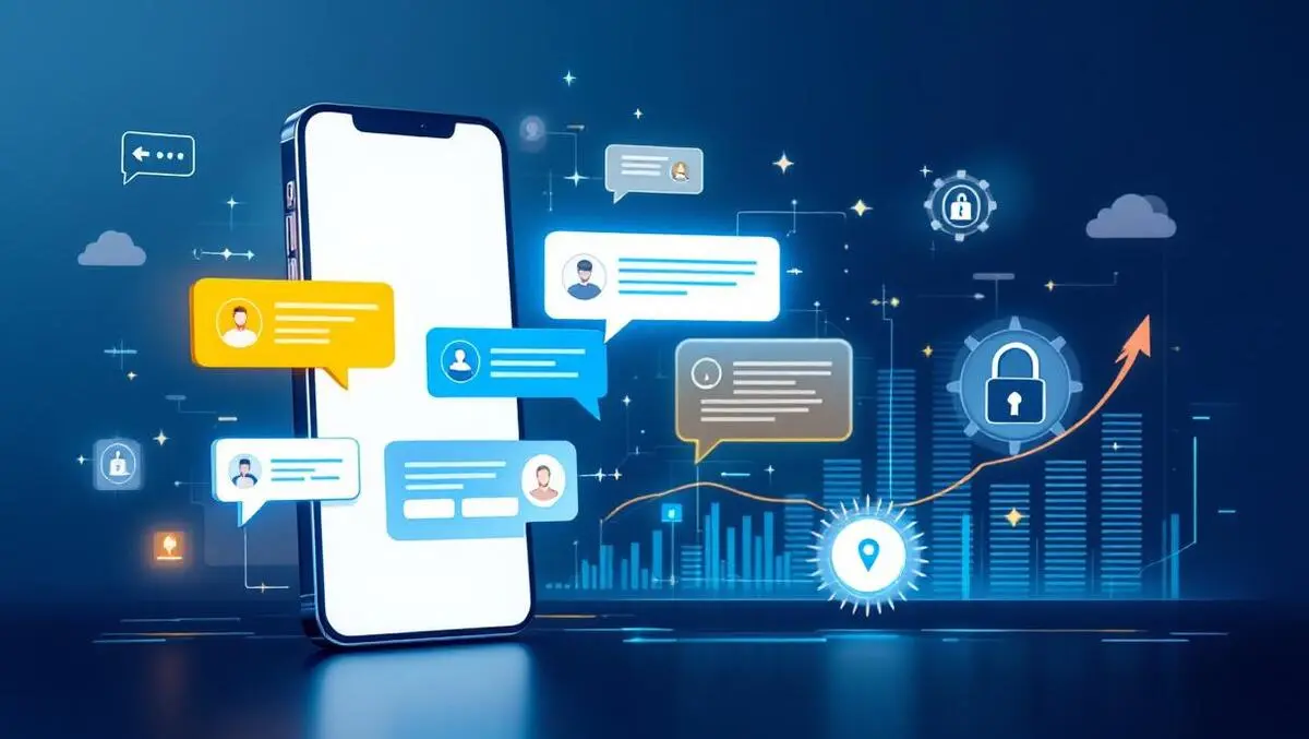 Realistic smartphone chat interface digital assistant icons secure communication