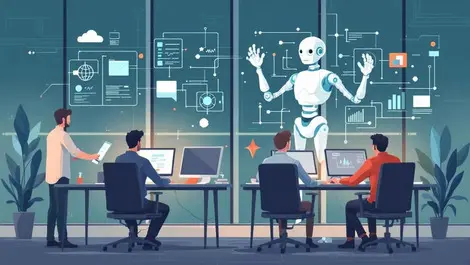 Engineers testing software ai neural network assistance collaboration office