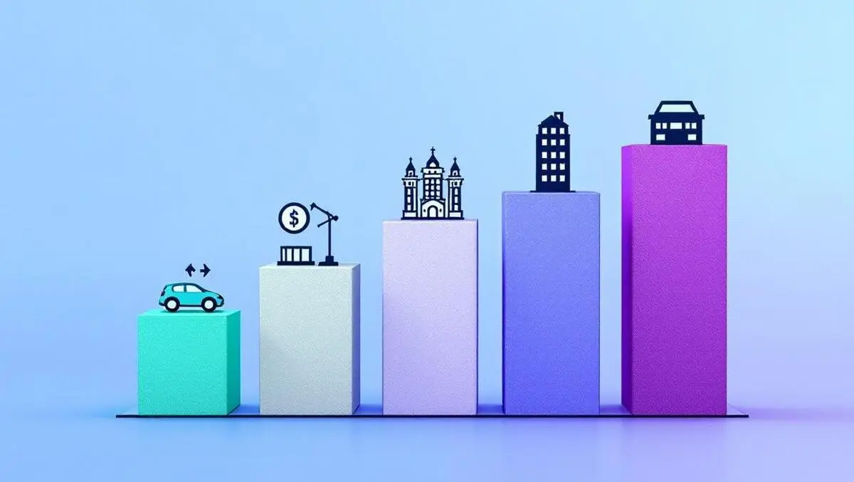 Bar graph icons retail automotive hospitality real estate financial services symbolizing commerce media maturity progress