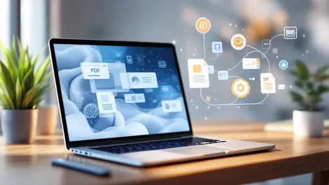 Laptop workspace photo editing pdf design ai brain interface