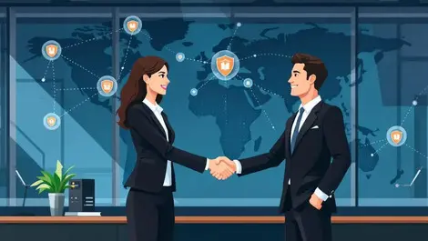 Global cybersecurity partnership business leaders world map