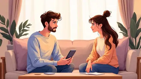 Millennial couple conflicted over ai chatbot in cozy living room