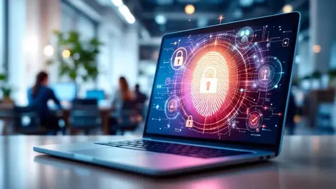 Secure corporate login fingerprint padlock nj office scene