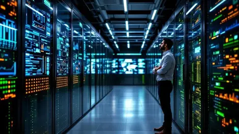 Modern data center nvidia gpu racks indian engineer monitoring ai