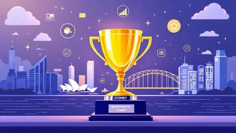 Sydney business awards trophy ceremony flat vector harbour skyline